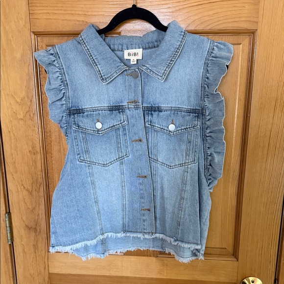 BiBi Light Blue Denim Ruffle Vest - Picture 1 of 6